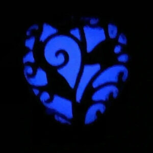 Purple & Silver Filigree Glow in the Dark Heart Necklace NWT